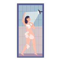 Woman taking morning shower in bathroom. vector