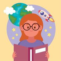 girl reading space book vector