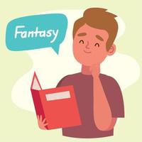 boy reading fantasy book vector