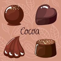 cocoa lettering with four chocolates vector