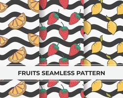 Fruits pattern, Fruits vector seamless pattern set. Fruits background with black line strokes.