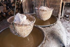 Basket of salt from mountain salt has only one place in the world at Bo Kluea Thailand photo