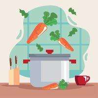 carrots in pot cooking vector