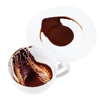 white porcelain cup and saucer with carob grounds photo