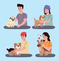 four owners and dogs vector