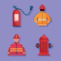 cuatro iconos de servicio de bomberos vector