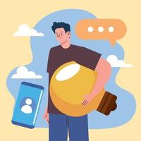man with bulb and smartphone vector