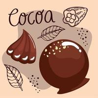 cocoa lettering with chocolates vector