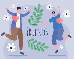 friends lettering and boys vector