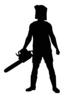 killer with chain saw machine, hunter with weapon silhouette vector on white background, people graphic design for Halloween day.