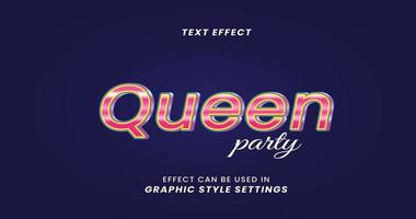 Queen Party Text Effect with 3D Letters vector