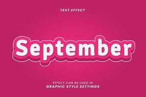 efecto de texto de septiembre con letras 3d, fondo rosa vector