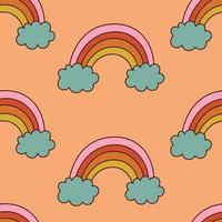 Groovy trippy seamless pattern with rainbows. Retro pattern. Vector illustration