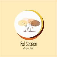 illustration of Autumn logo in circle isolated in yellow background, for promotion company name vector