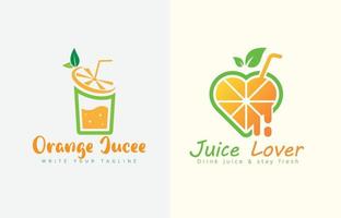 logotipo de jugo de naranja con rodaja de naranja de vidrio, bebida natural, jugo de bebida saludable, logotipos de vector de bebida dulce