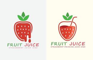 plantilla de diseño de vector de concepto de jugo de fruta de logotipo de fresa