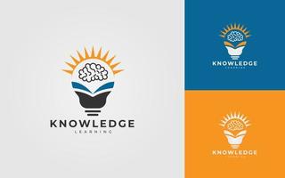 concepto de diseño de logotipo de educación para bombilla y cerebro humano vector