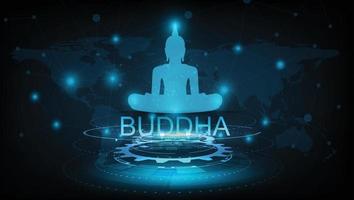 feliz buddha purnima minimal poster vesak lord buddha en meditación a la hermosa luz de la luna que viene de atrás-vector