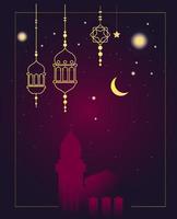 Mosque, lantern, icon ramadan kareem, eid mubarak vector illustration.