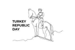 Single one line drawing Ataturk on his horse. Turkey Republic day concept. Continuous line draw design graphic vector illustration.