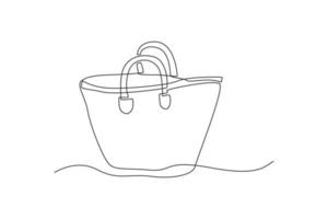 Single one line drawing non plastic basket to reduce waste plastic. Zero waste concept. Continuous line draw design graphic vector illustration.