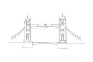 Continuous one line drawing Tower Bridge in London. Landmark concept.  Single line draw design vector graphic illustration.