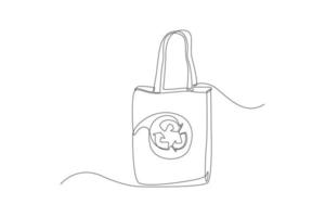 Single one line drawing recycle bag bags to reduce waste plastic. Zero waste concept. Continuous line draw design graphic vector illustration.