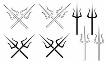 outline silhouette crossed trident icon set isolated on white background vector