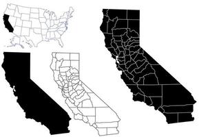 outline silhouette California map set isolated on white background.map of california on map of america vector