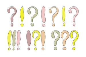 Set of various hand drawn exclamation and question marks in doodle style. Isolated on white background vector