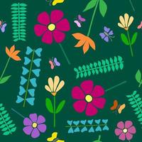 Bright vector seamless pattern of flowers and butterflies