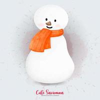 Watercolor Snowman, Christmas Snowman, Watercolor Vector illustration