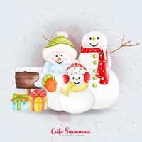 lindo muñeco de nieve de navidad, decoración de navidad, ilustración de acuarela de pintura digital vector