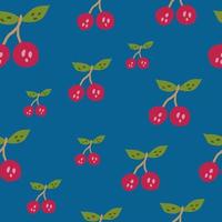 Hand drawn cherry berries and leaves seamless pattern. Hand drawn cherries wallpaper. Fruits backdrop. vector