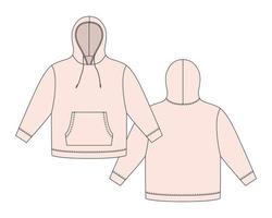 Hoodie template in light pink color. Apparel hoody technical sketch mockup vector