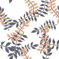Hand drawn branches with leaves seamless pattern. Simple organic background. vector