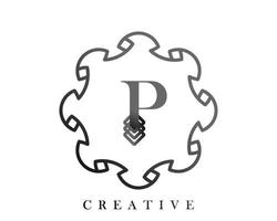 Luxury logo template design with a combination of squares in the alphabet P vector