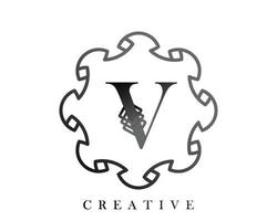 Luxury logo template design with a combination of squares in the alphabet V vector