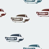 Editable Three-Quarter Oblique View Classic Retro Car Vector Illustration in Simple Flat Monochrome Cartoon Style with Various Colors as Seamless Pattern for Transportation or Hobby Related Background