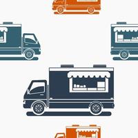 Editable Flat Monochrome Style Mobile Food Truck Vector Illustration in Various Colors as Seamless Pattern for Creating Background of Vehicle or Food and Drink Business Related Design