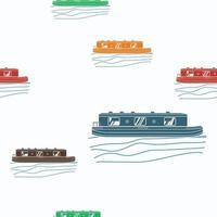 Editable Flat Style Canal Boats Vector Illustration in Various Color as Seamless Pattern for Creating Background of Transportation or Recreation of United Kingdom or Europe Related Design