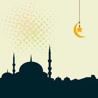 ilustración de vector de silueta de mezquita turca editable con media luna colgante y símbolo de estrella para el fondo de texto del año nuevo hijri y otros momentos religiosos islámicos