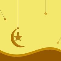 ilustración de vector de año nuevo hijri islámico para fondo de texto de momentos religiosos con forma dorada con media luna colgante y símbolo de estrella