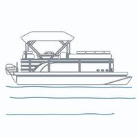 Editable Side View Pontoon Boat on Calm Water Vector Illustration in Outline Style for Transportation or Recreation Related Design