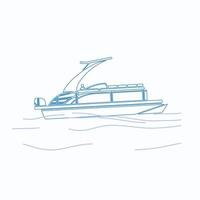 Editable Side View Sport Arch Pontoon Boat on Wavy Water Vector Illustration in Outline Style for Transportation or Recreation Related Design