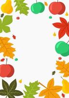 Editable Vector Background with Bright Colored Various Fruits and Autumn Leaves Illustration for Thanksgiving Day