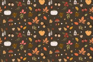 Seamless pattern with acorns and autumn oak leaves in Orange, Beige, Brown and Yellow. Perfect for wallpaper, gift paper, pattern fills, web page background, autumn greeting cards. vector