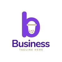 Simple initial letter B with bubble milk tea icon vector logo