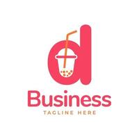 Simple initial D with flat bubble tea milk icon vector logo