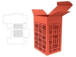 Box with 2 stenciled striped windows die cut template and 3D mockup vector